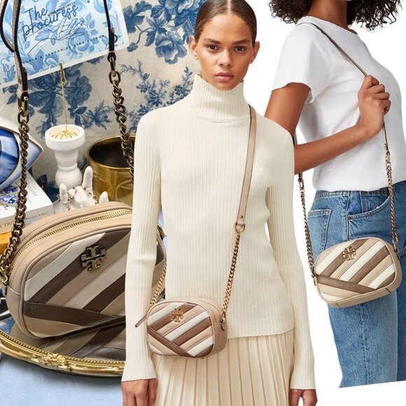 🆕 TORY BURCH 🧿 NWT Kira Chevron ColorBlock Small Camera Bag, Shellstone - AUTH - Picture 1 of 12